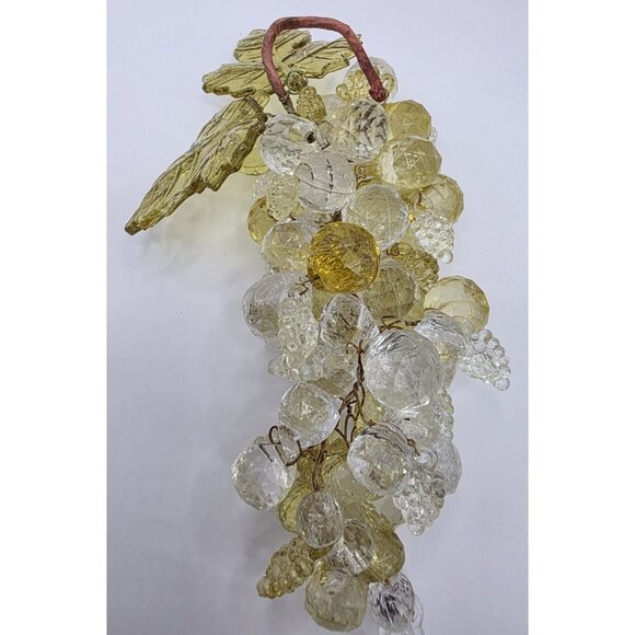 Vintage Lucite Grapes Faceted Green Clear Cluster Wired Stem MCM Decor EUC - Picture 4 of 7